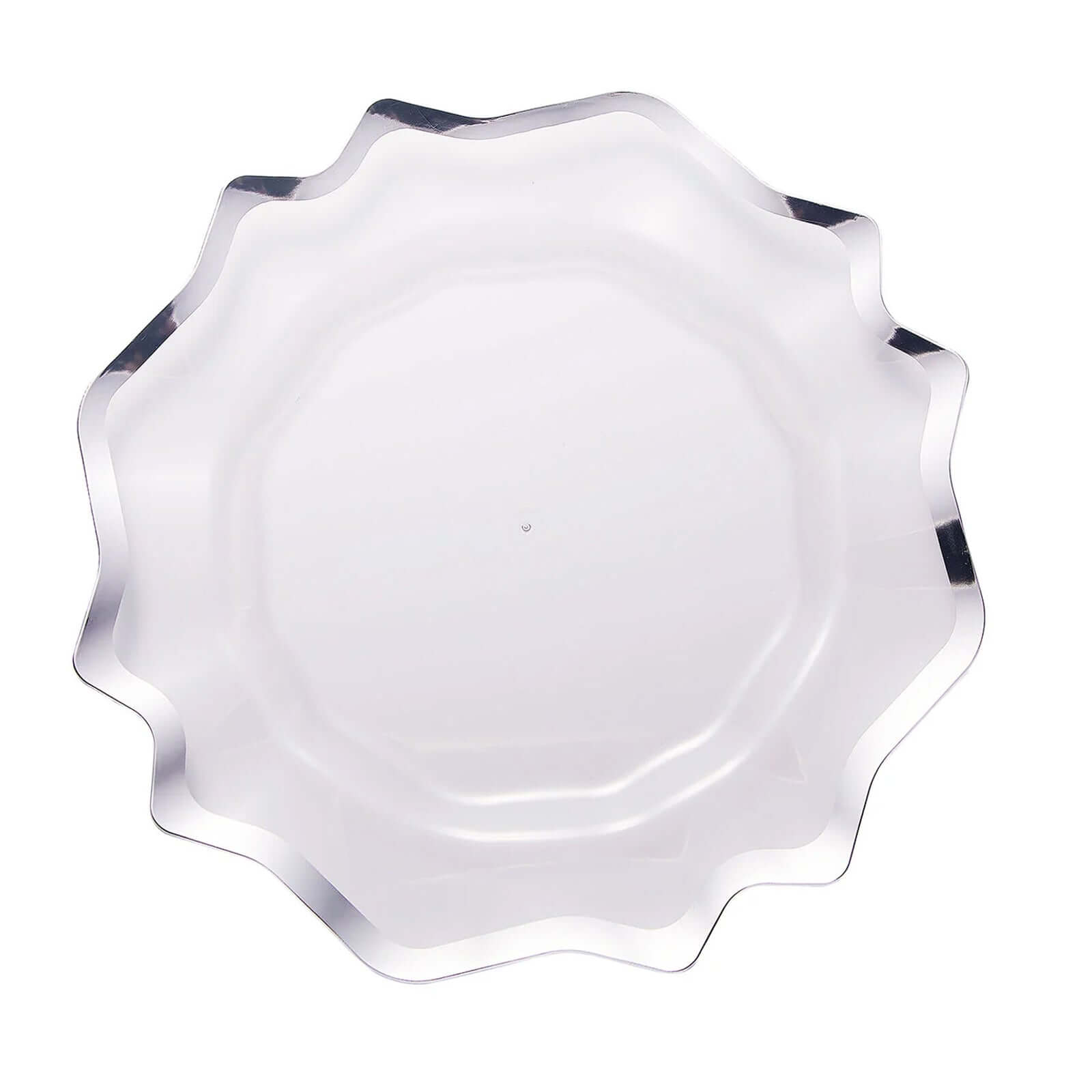 6-Pack Acrylic Plastic Round Charger Plates 13" in Clear with Silver Scalloped Edge, Exquisite Dinner Serving Plates