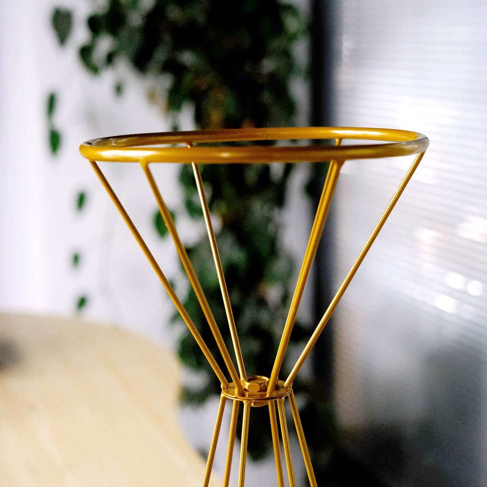 20" Dual Cone Reversible Gold Metal Geometric Flower Stand, Wedding Vase Pedestal, Column Centerpiece