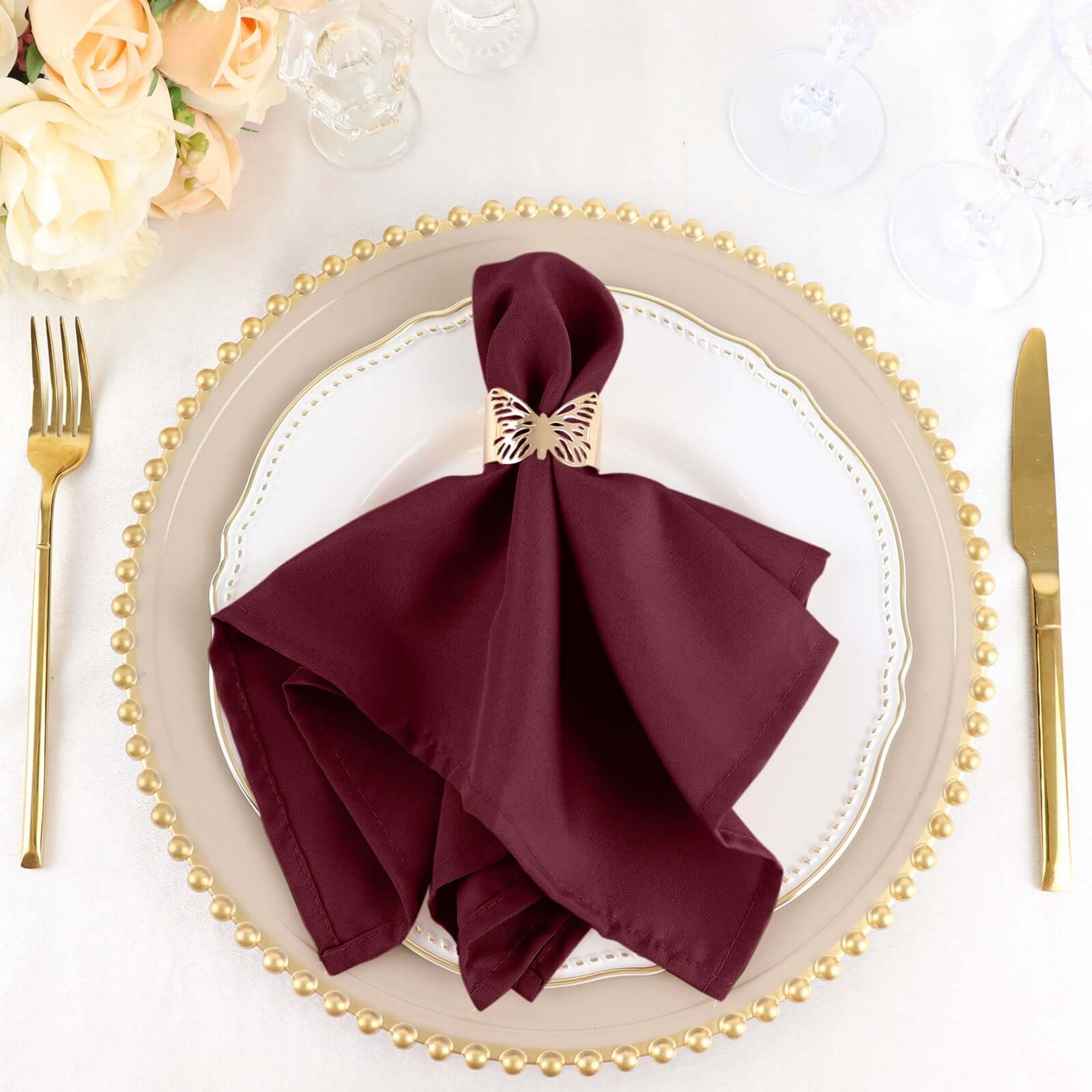 5 Pack Polyester 17"x17" Napkins Burgundy - Durable & Wrinkle Resistant Dinner Napkins