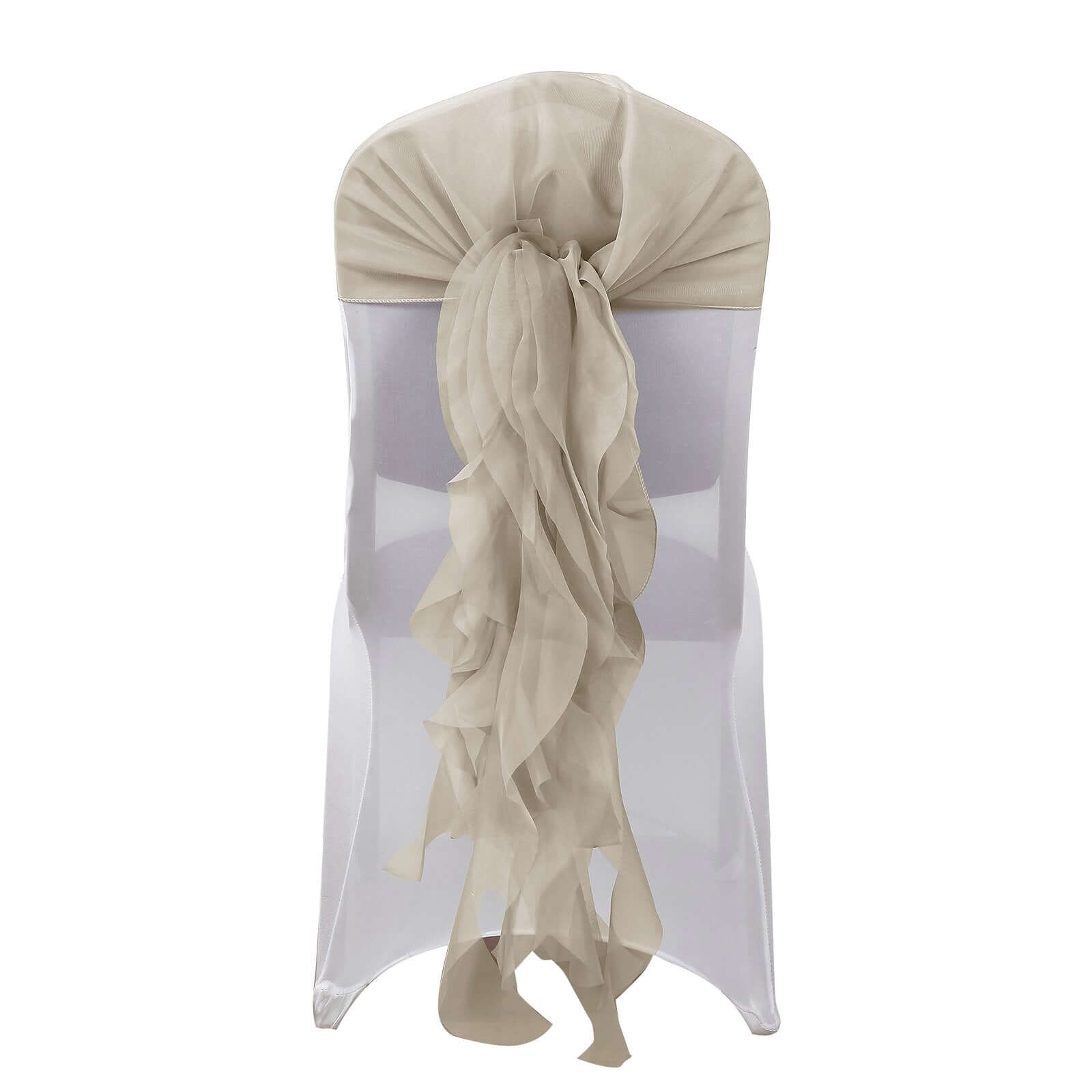 Chiffon Chair Sash with Curly Design Beige - Stylish Chair Decorations