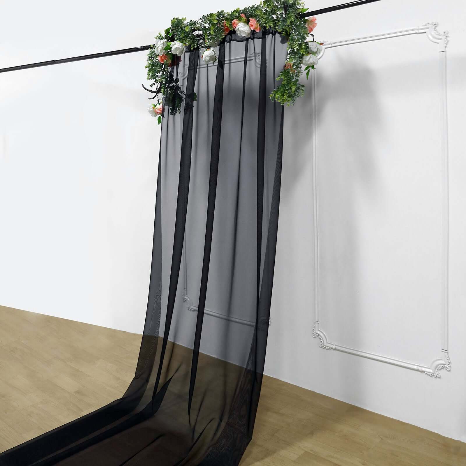 5ftx14ft Premium Black Chiffon Curtain Panel, Durable Flame Resistant Backdrop Ceiling Drapery With Rod Pocket