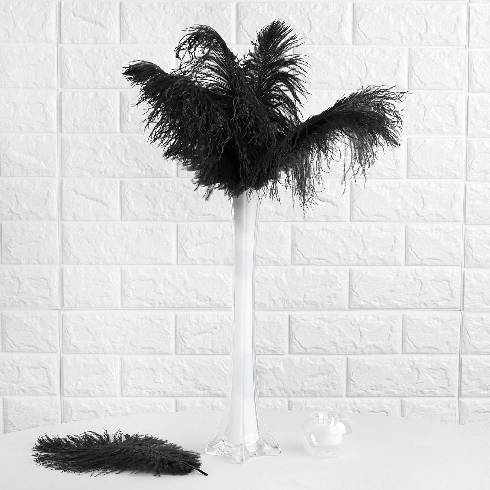 12 Pack 13"-15" Black Natural Plume Real Ostrich Feathers, DIY Centerpiece Fillers