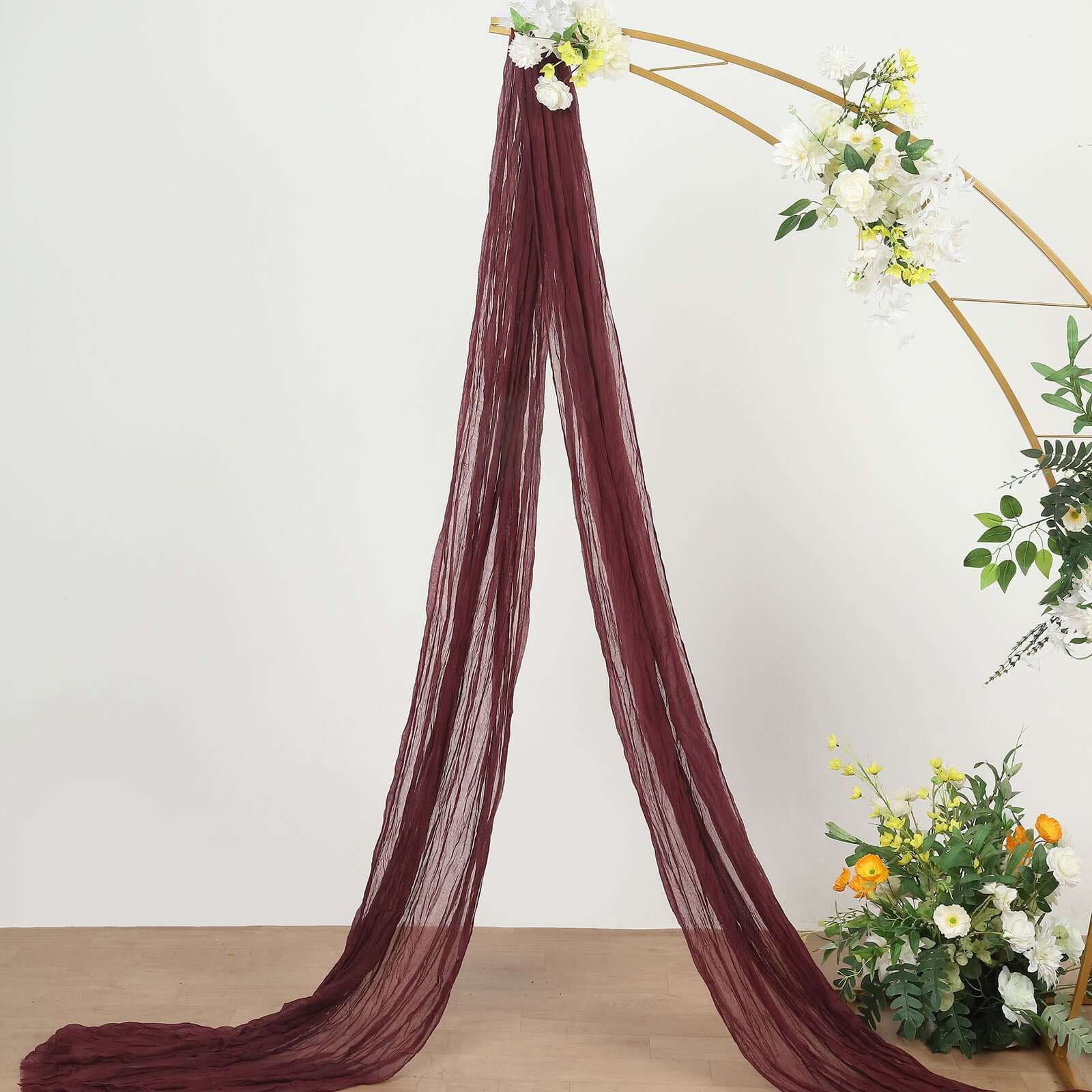 20ft Burgundy Gauze Cheesecloth Fabric Wedding Arch Drapery, Window Scarf Valance, Boho Decor Arbor Curtain Panel