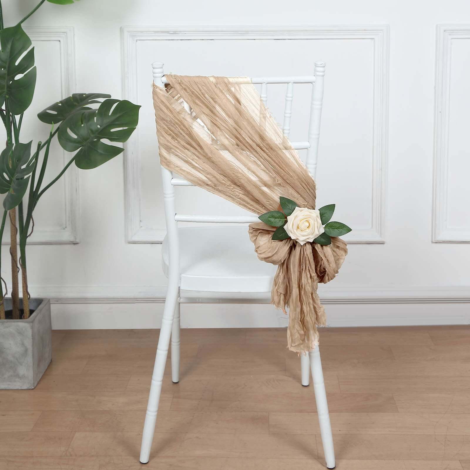 5 Pack Cheesecloth Gauze 16"x88" Chair Sashes Beige - Boho Chair Decorations