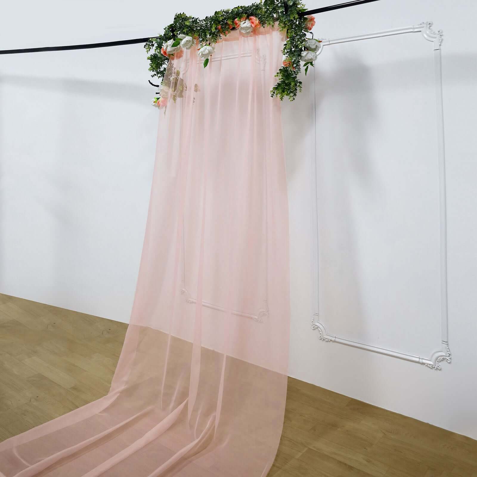 5ftx14ft Premium Blush Chiffon Curtain Panel, Durable Flame Resistant Backdrop Ceiling Drapery With Rod Pocket