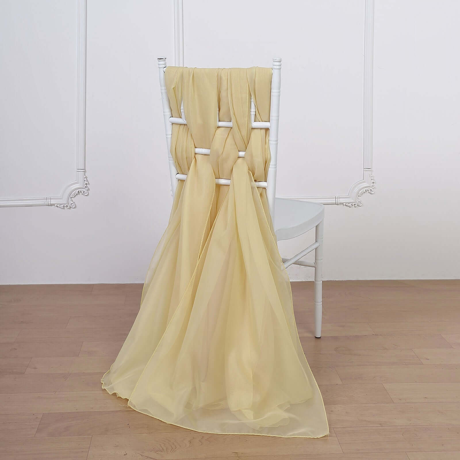 5 Pack Premium Chiffon Chair Sashes Champagne - Soft & Lightweight Designer Chair Bows 22"x78"