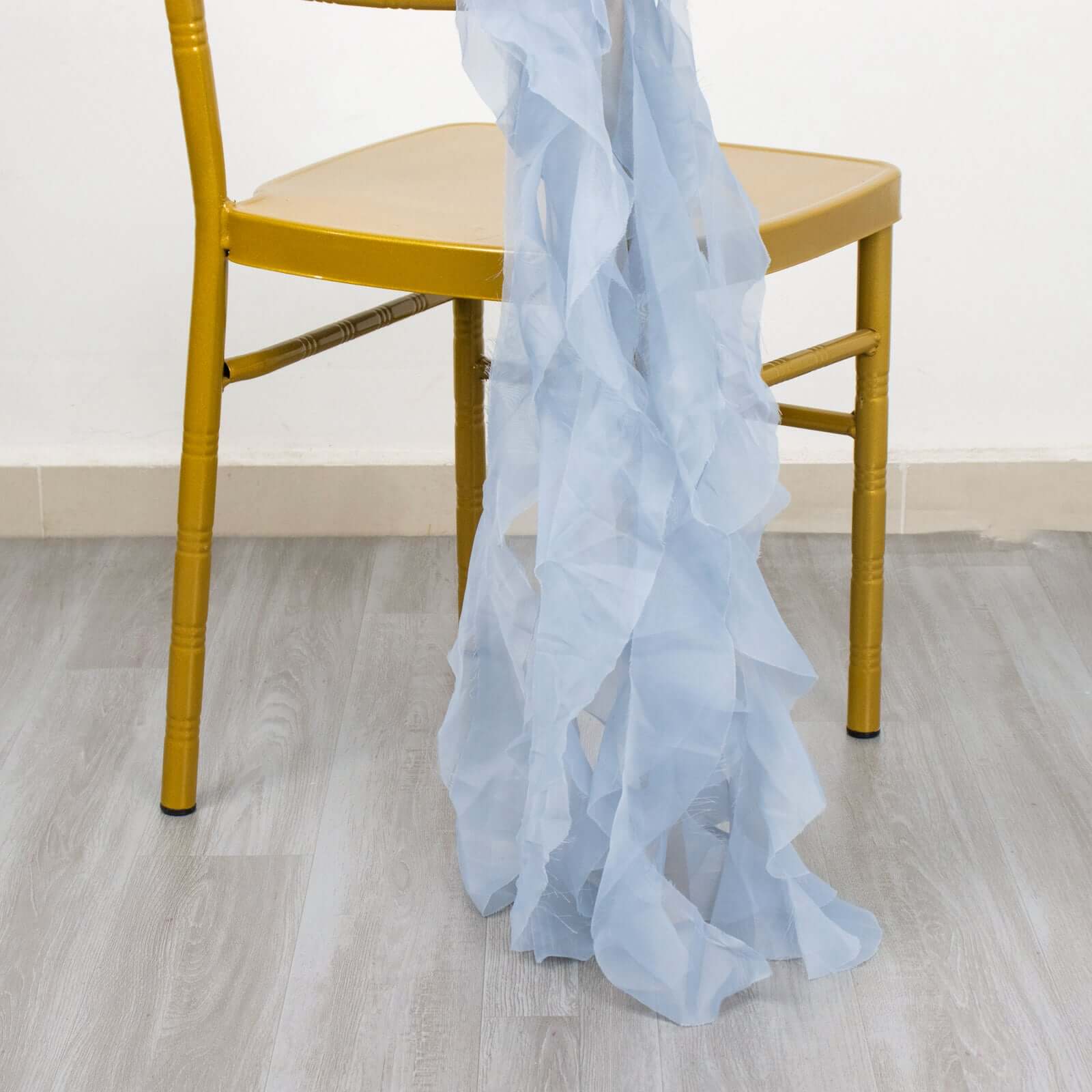 Chiffon Chair Sash with Curly Design Dusty Blue - Stylish Chair Decorations