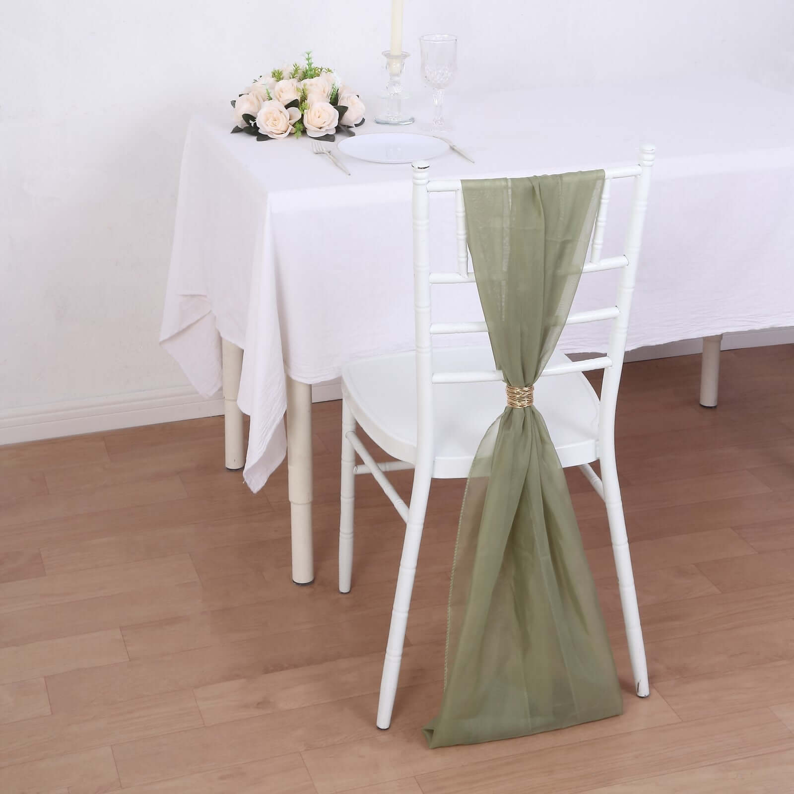 5 Pack Premium Chiffon Chair Sashes Dusty Sage Green - Soft & Lightweight Designer Chair Bows 22"x78"