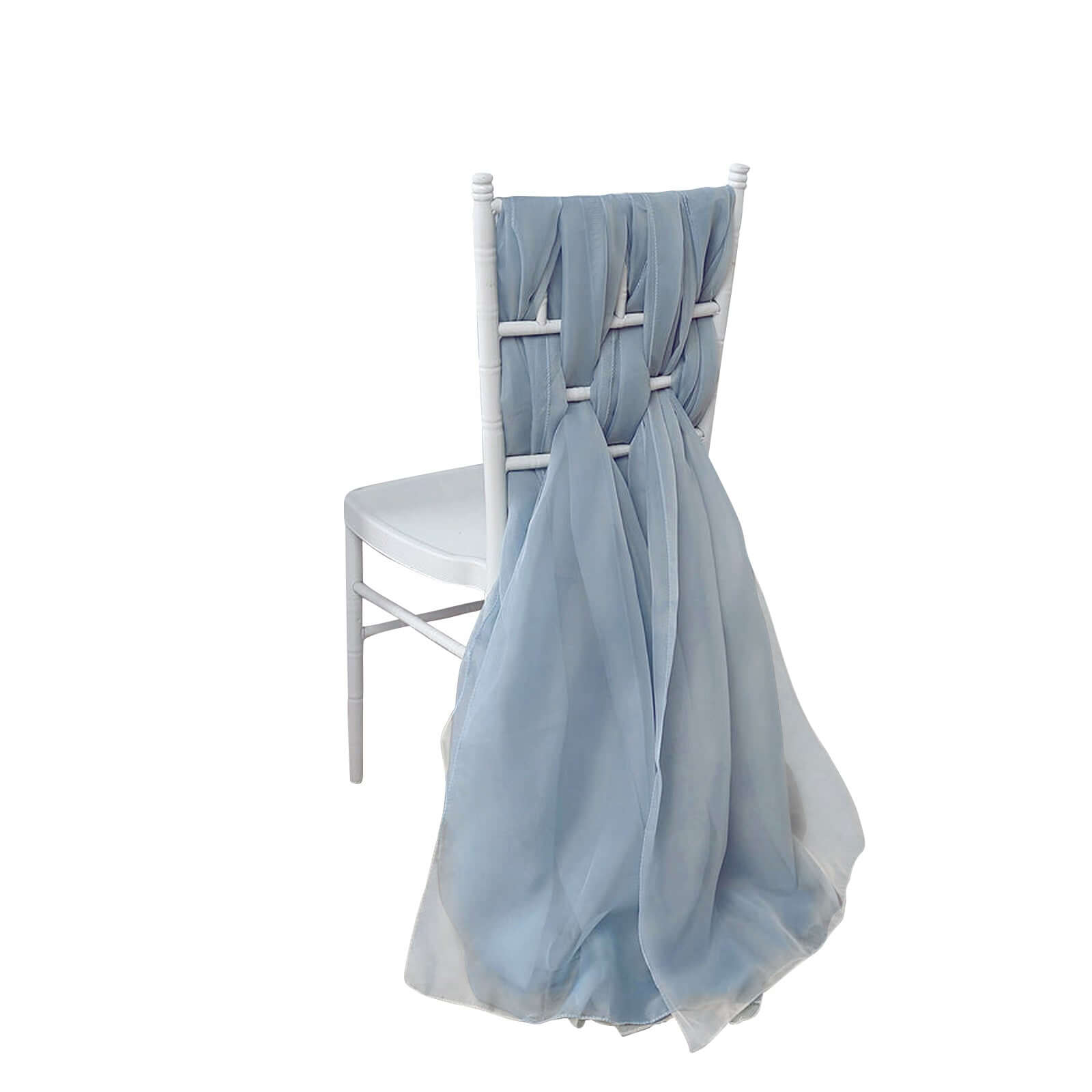 5 Pack Premium Chiffon Chair Sashes Dusty Blue - Soft & Lightweight Designer Chair Bows 22"x78"