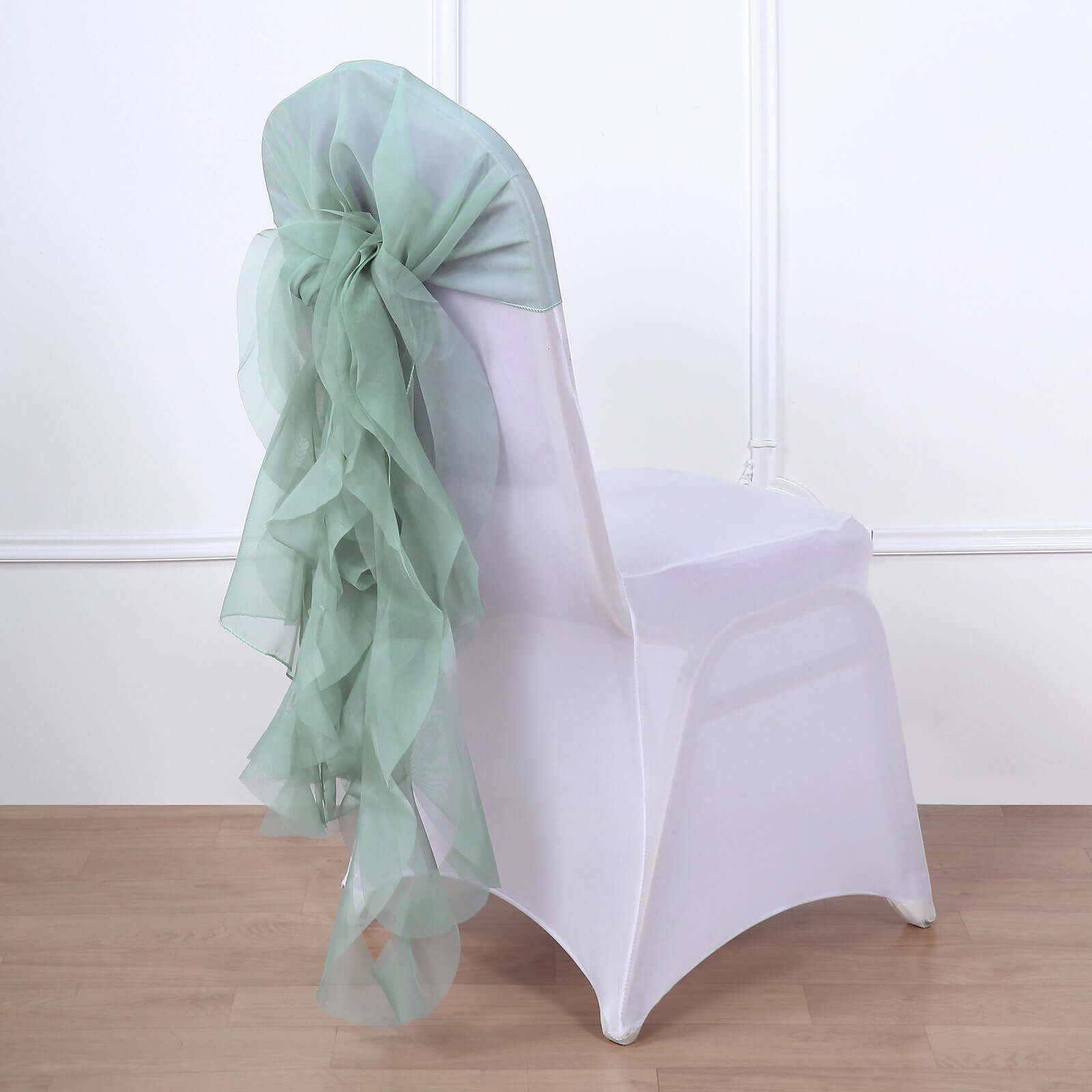 Chiffon Chair Sash with Curly Design Eucalyptus Sage - Stylish Chair Decorations