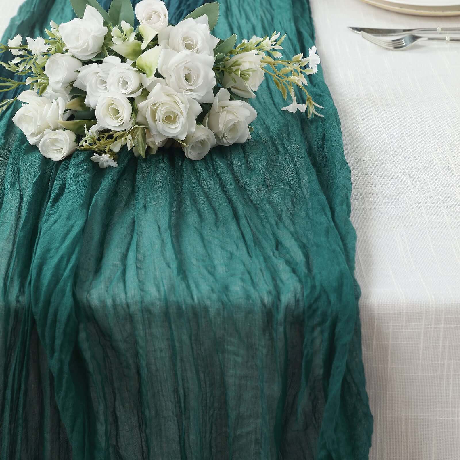 Gauze Cheesecloth 10ft Table Runner Peacock Teal - Rustic Boho Style
