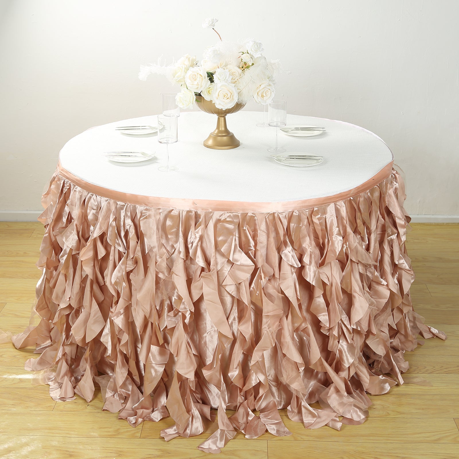 Taffeta 14ft Table Skirt Nude - Cascading Curly Willow Style Table Cover