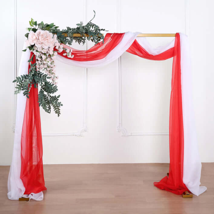 18ft Red Sheer Organza Wedding Arch Drapery Fabric, Window Scarf Valance