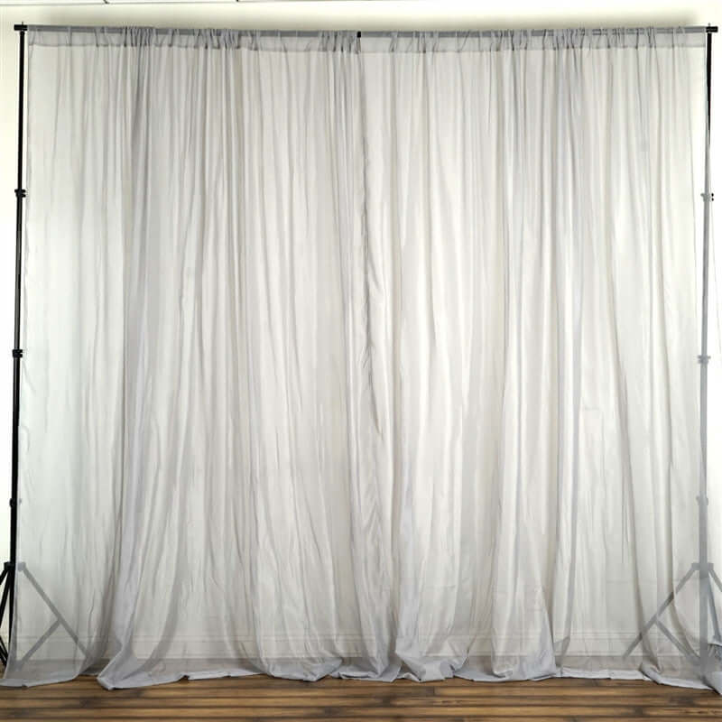 2 Pack Silver Sheer Chiffon Event Curtain Drapes, Durable Flame Resistant Premium Organza Backdrop Event Panels With Rod Pockets - 10ftx10ft
