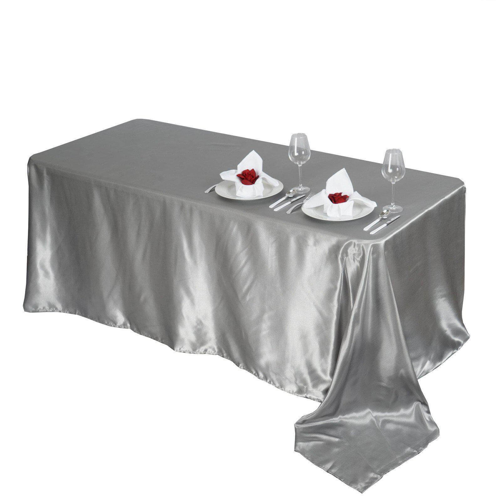 Satin Rectangular 90"x156" Tablecloth Silver - Seamless Table Cover