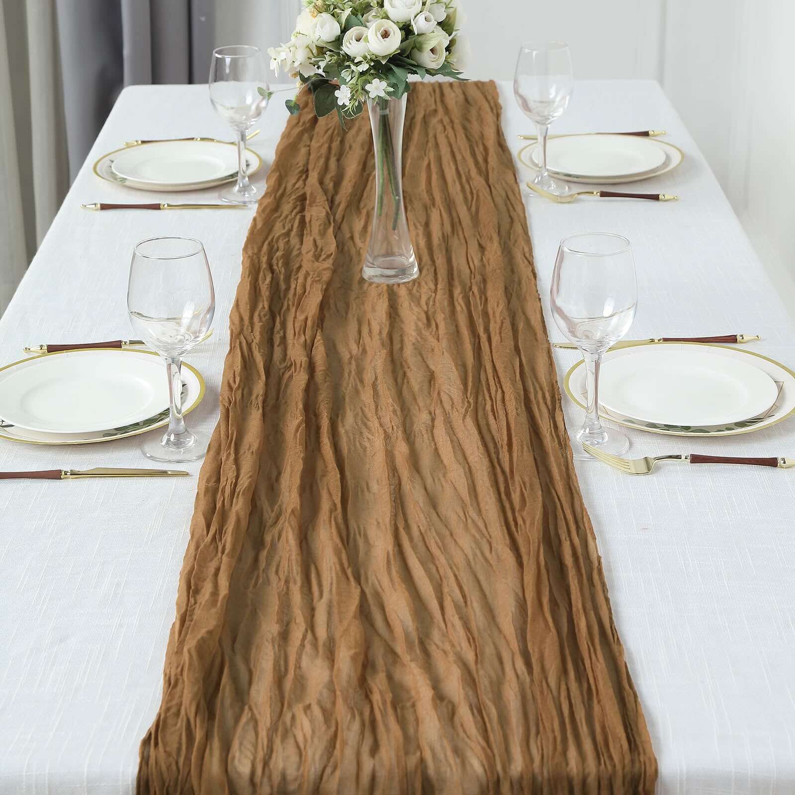 Gauze Cheesecloth 10ft Table Runner Taupe - Rustic Boho Style