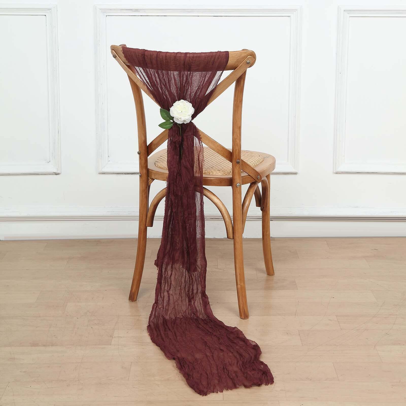 5 Pack Cheesecloth Gauze 16"x88" Chair Sashes Burgundy - Boho Chair Decorations