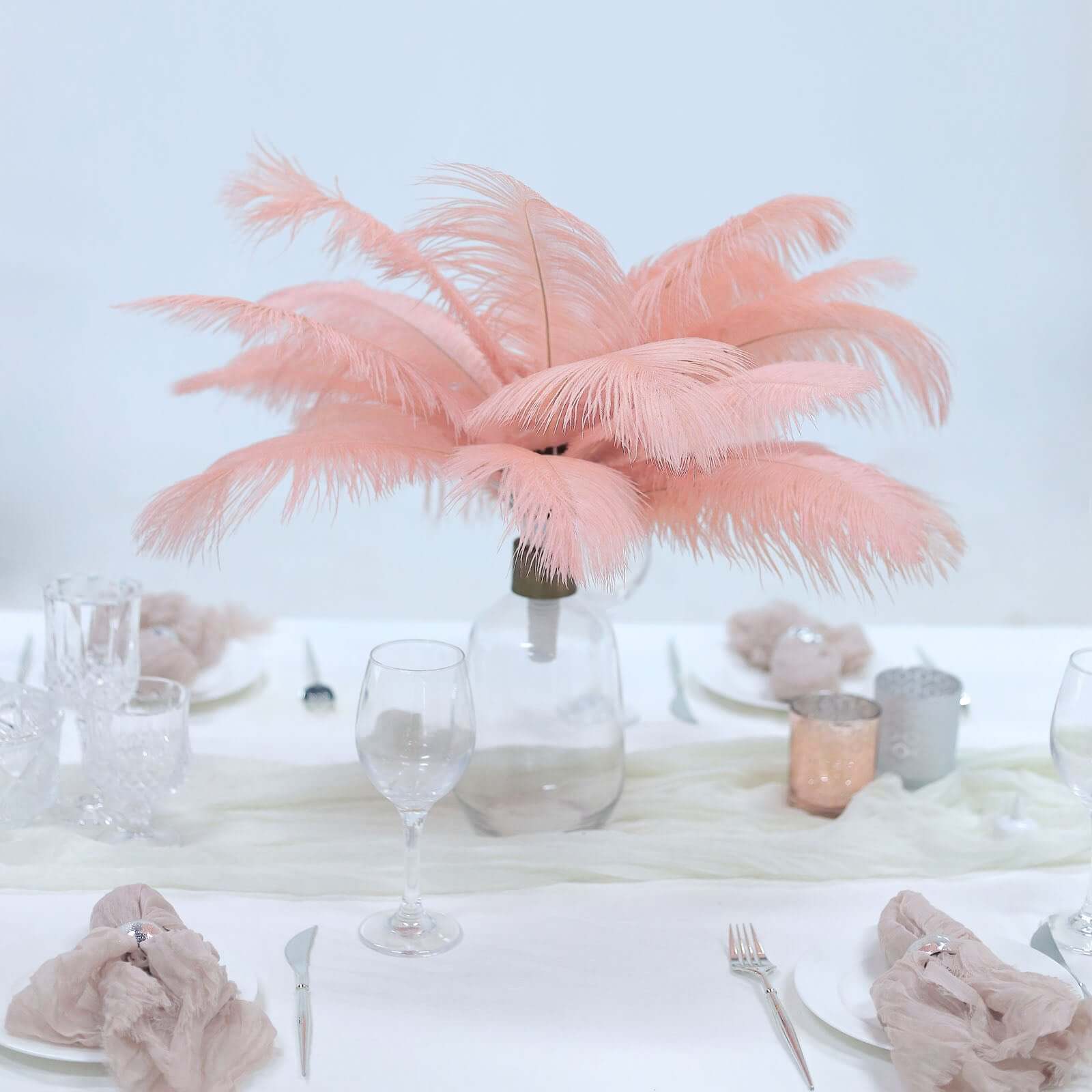 12 Pack 13"-15" Rose Gold Natural Plume Real Ostrich Feathers, DIY Centerpiece Fillers