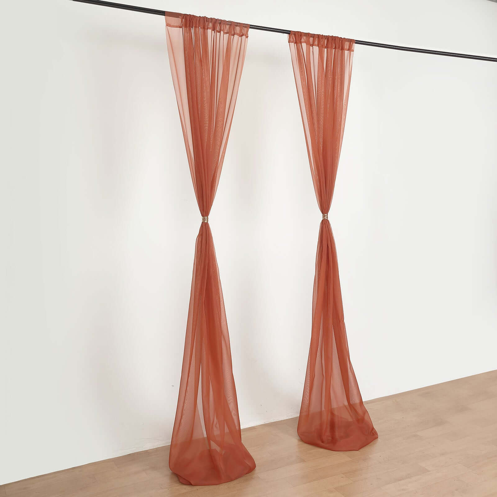 2 Pack Terracotta (Rust) Sheer Chiffon Event Curtain Drapes, Durable Flame Resistant Premium Organza Backdrop Event Panels With Rod Pockets - 10ftx10ft