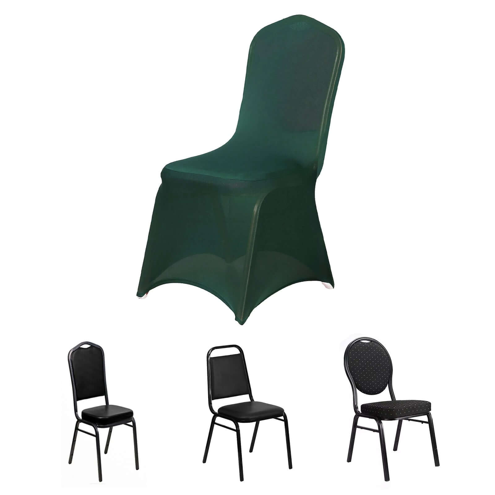 Spandex Chair Cover for Banquet Chairs Hunter Emerald Green - Stretch 160GSM Fabric with Slip-On Slipcover