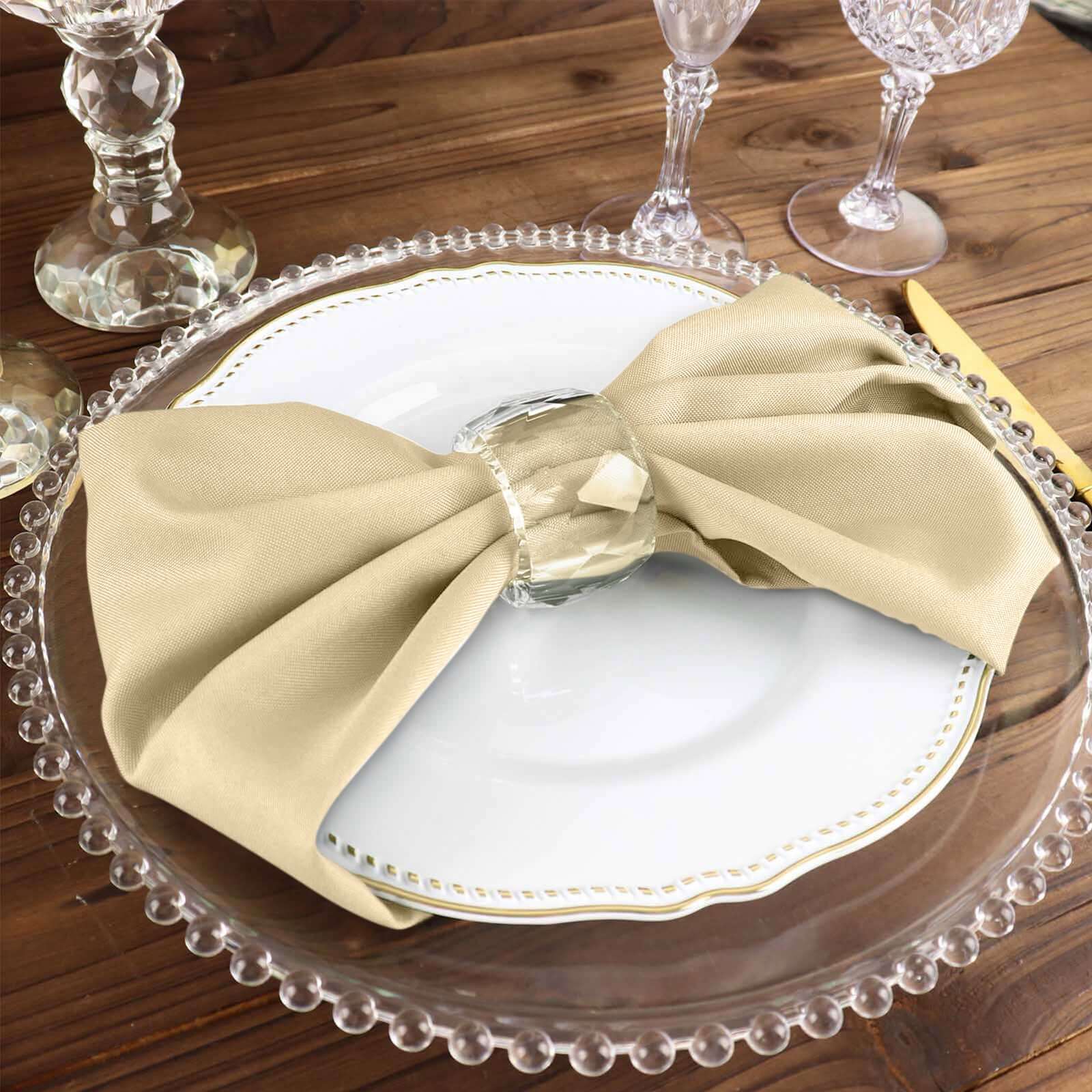 5 Pack Polyester 17"x17" Napkins Beige - Durable & Wrinkle Resistant Dinner Napkins
