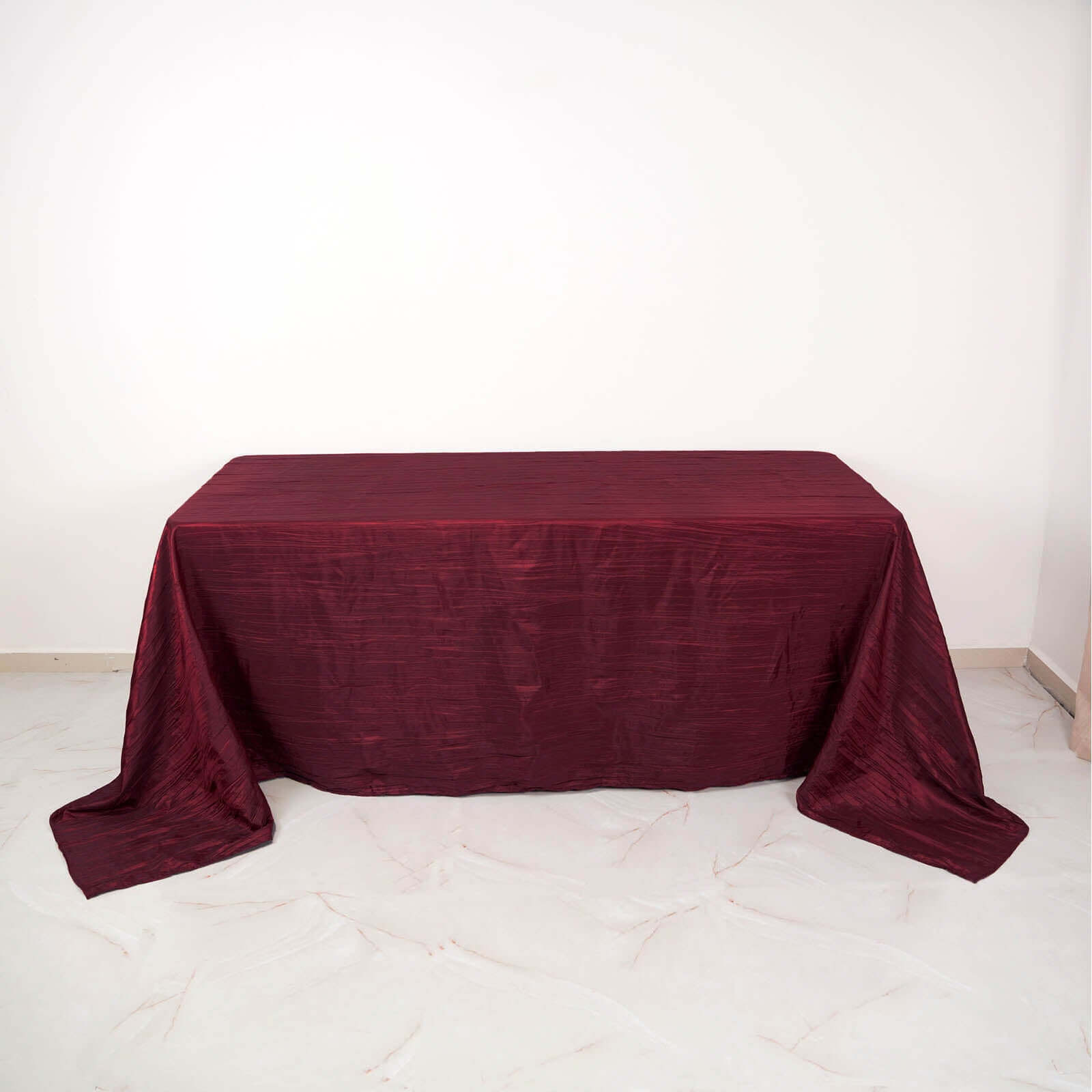 Taffeta 90"x132" Rectangle Tablecloth Burgundy - Seamless Accordion Crinkle Table Cover