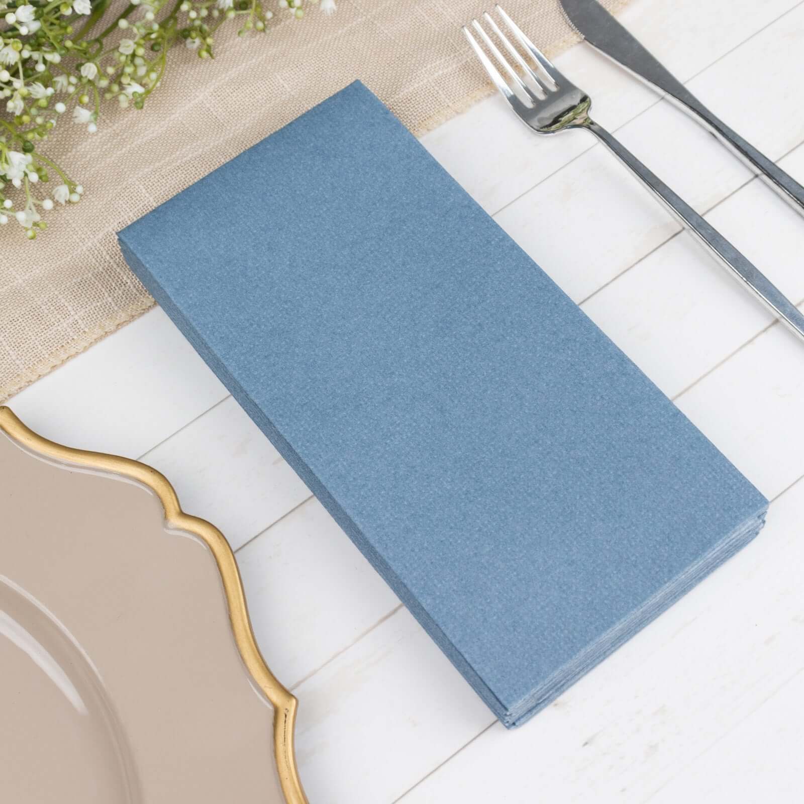 20-Pack Paper Linen-Like Napkins Dusty Blue - Disposable Hygienic Airlaid Guest Towels 8.5"x4"