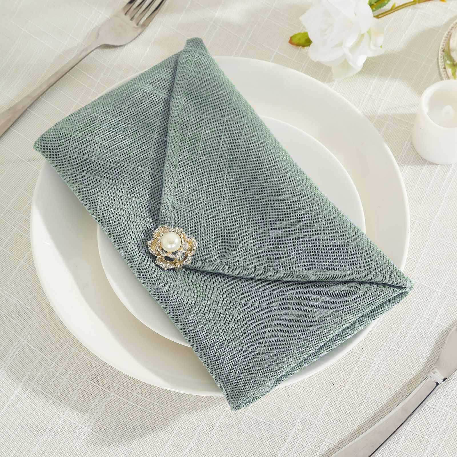 5 Pack Faux Linen 20"x20" Napkins Dusty Blue - Slubby Textured & Wrinkle Resistant Cloth Napkins
