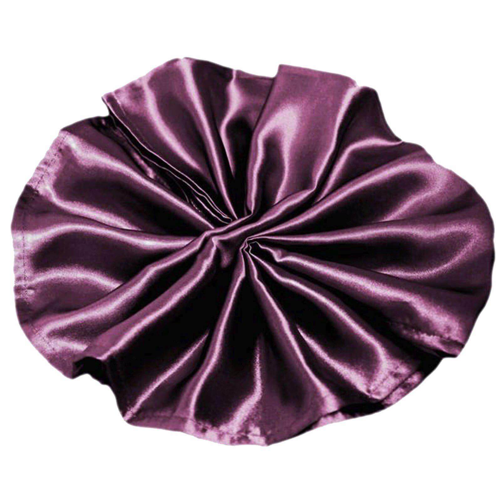 5 Pack Eggplant Satin Cloth Napkins with Hemmed Edges, Reusable Dinner Napkins - 20"x20"