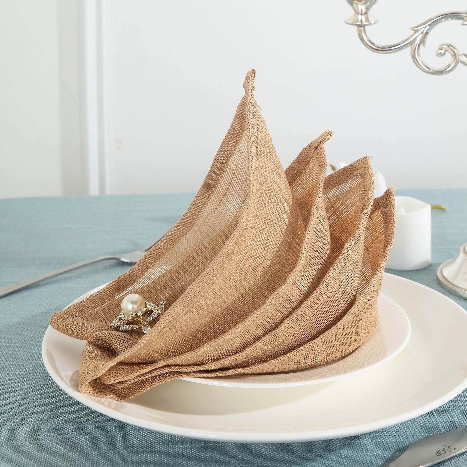 5 Pack Faux Linen 20"x20" Napkins Natural - Slubby Textured & Wrinkle Resistant Cloth Napkins
