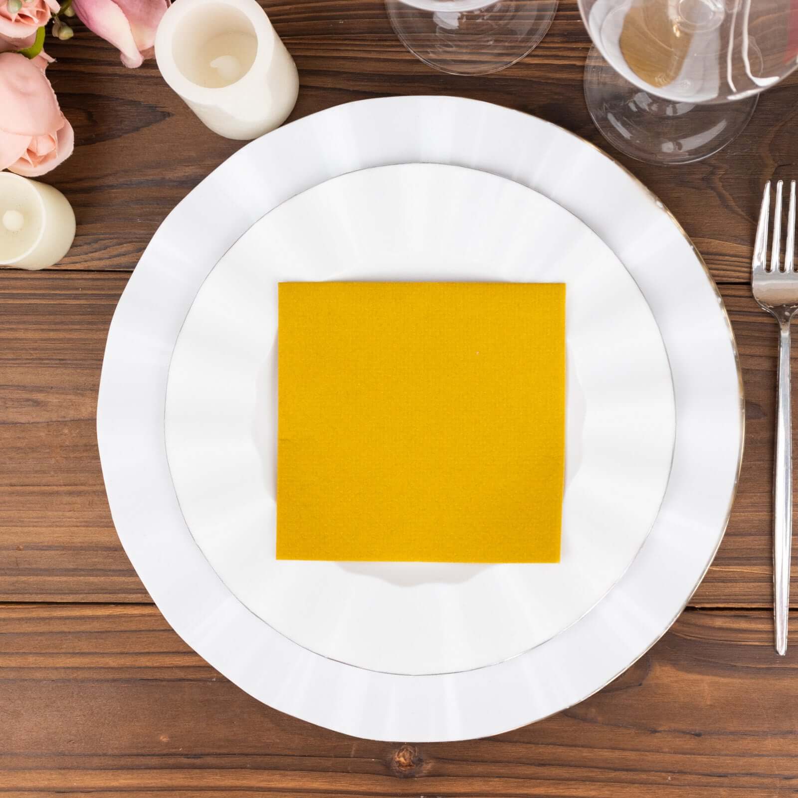 20-Pack Paper Linen-Like Cocktail Napkins Gold - Disposable 5"x5" Airlaid Soft Napkins