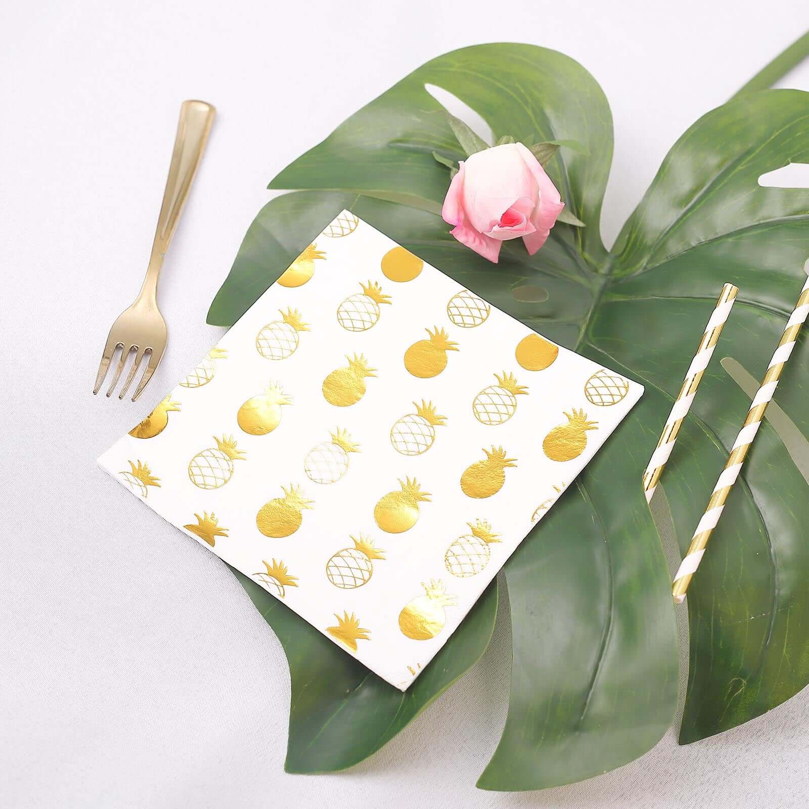 20-Pack Paper Dinner Napkins with Pineapple Design Metallic Gold - Disposable 3 Ply Cocktail Napkins for Parties