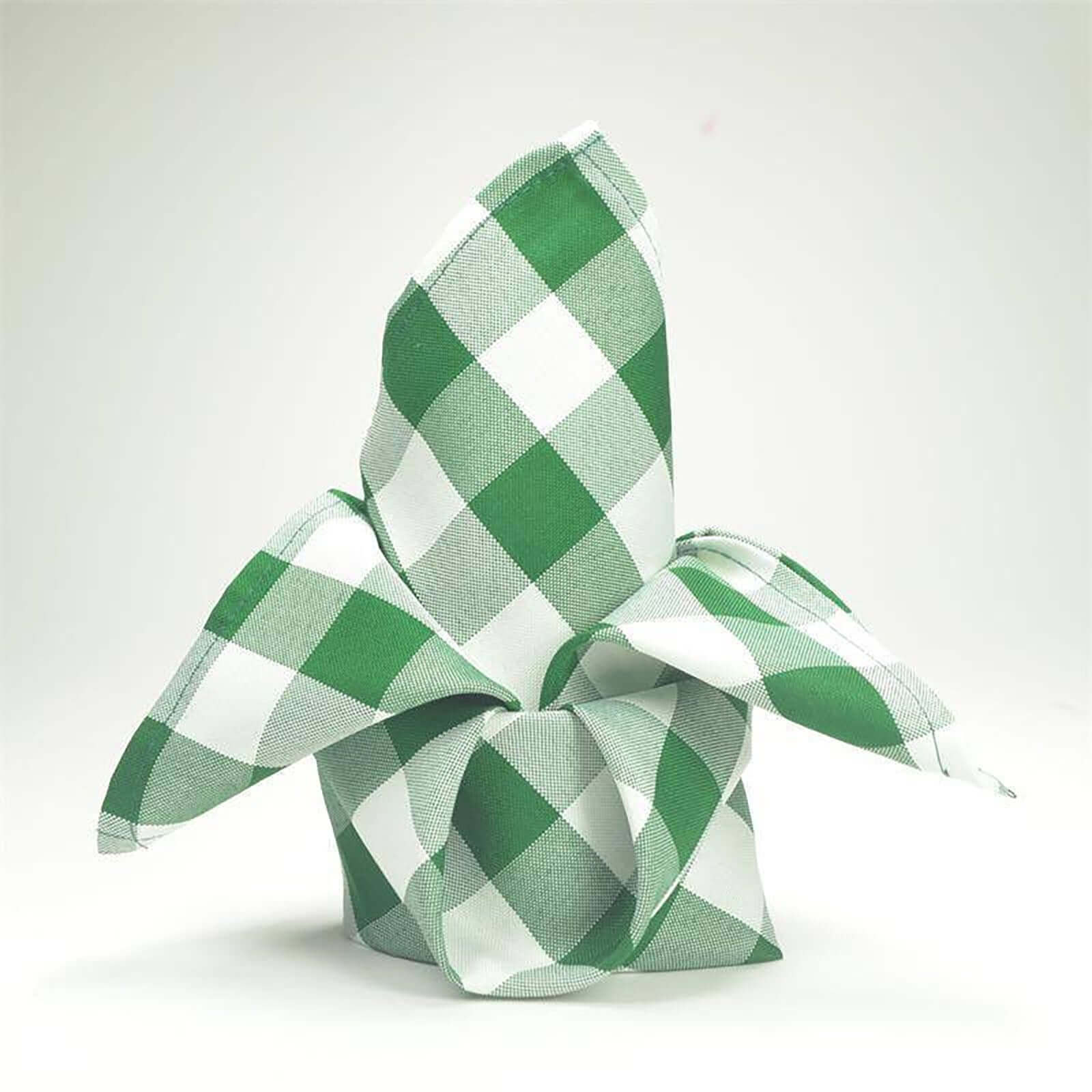 5 Pack Polyester 15"x15" Napkins Green/White Buffalo Plaid Gingham Style Cloth Napkins