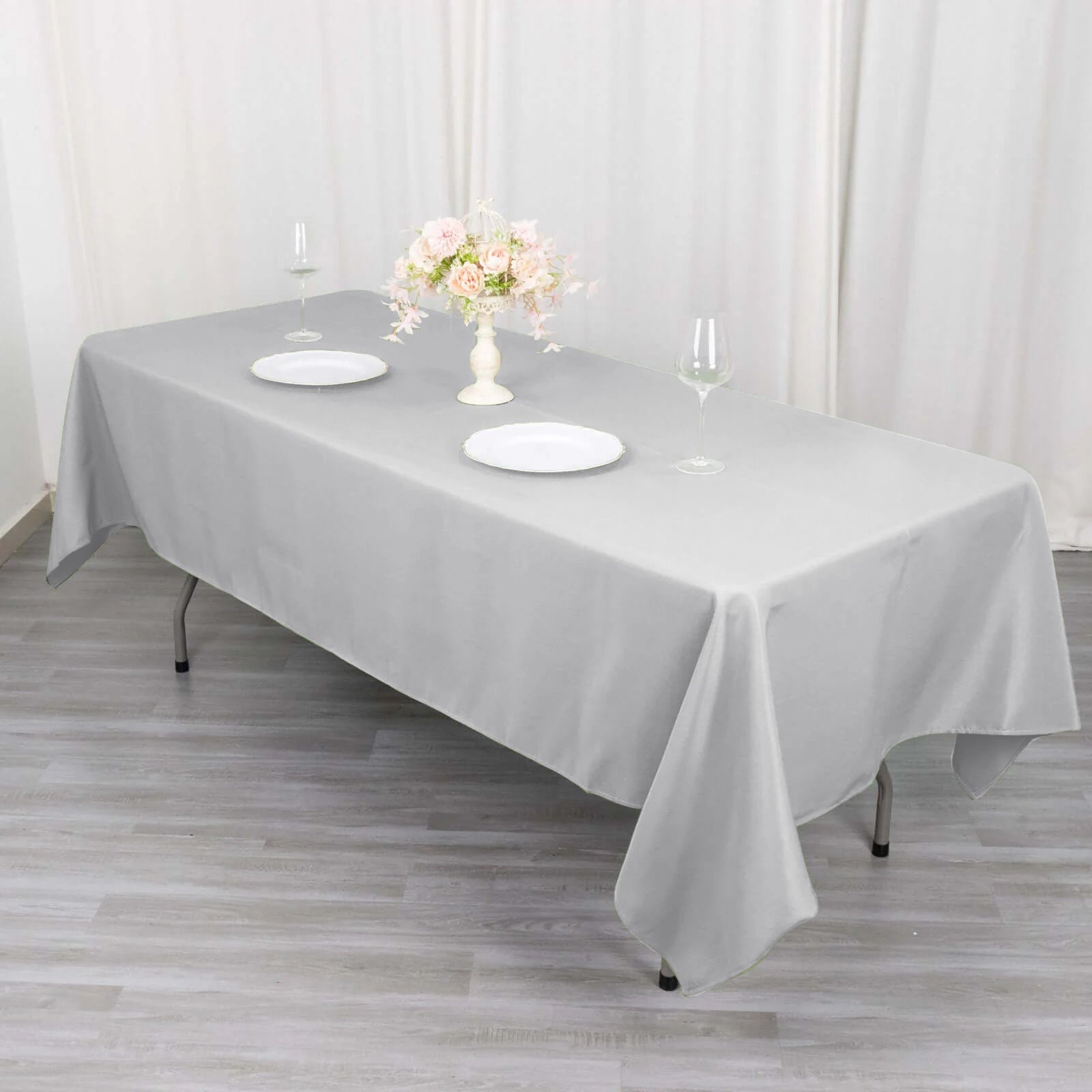 Premium Polyester 60"x102" Rectangle Tablecloth Silver - Durable 220GSM Wrinkle-Resistant Table Cover