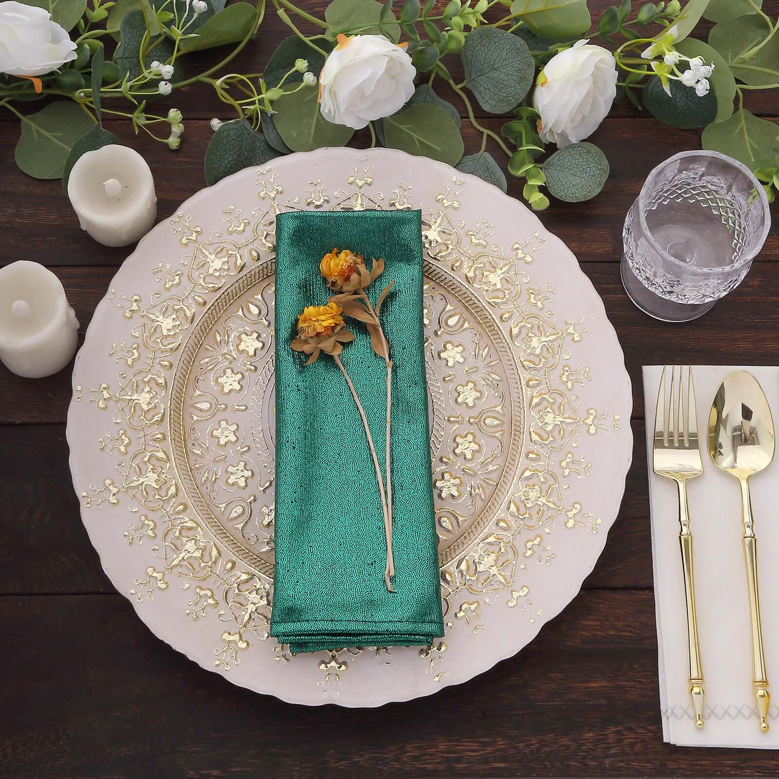 5 Pack Polyester 20"x20" Napkins Hunter Emerald Green Shimmer Sequin Dots - Luminous Cloth Napkins