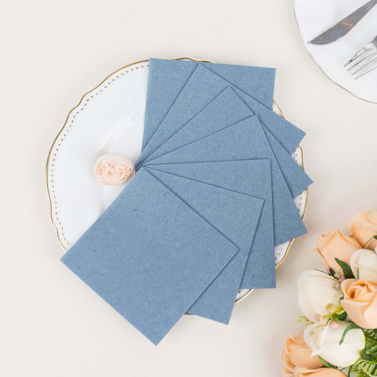 20-Pack Paper Linen-Like Cocktail Napkins Dusty Blue - Disposable 5"x5" Airlaid Soft Napkins