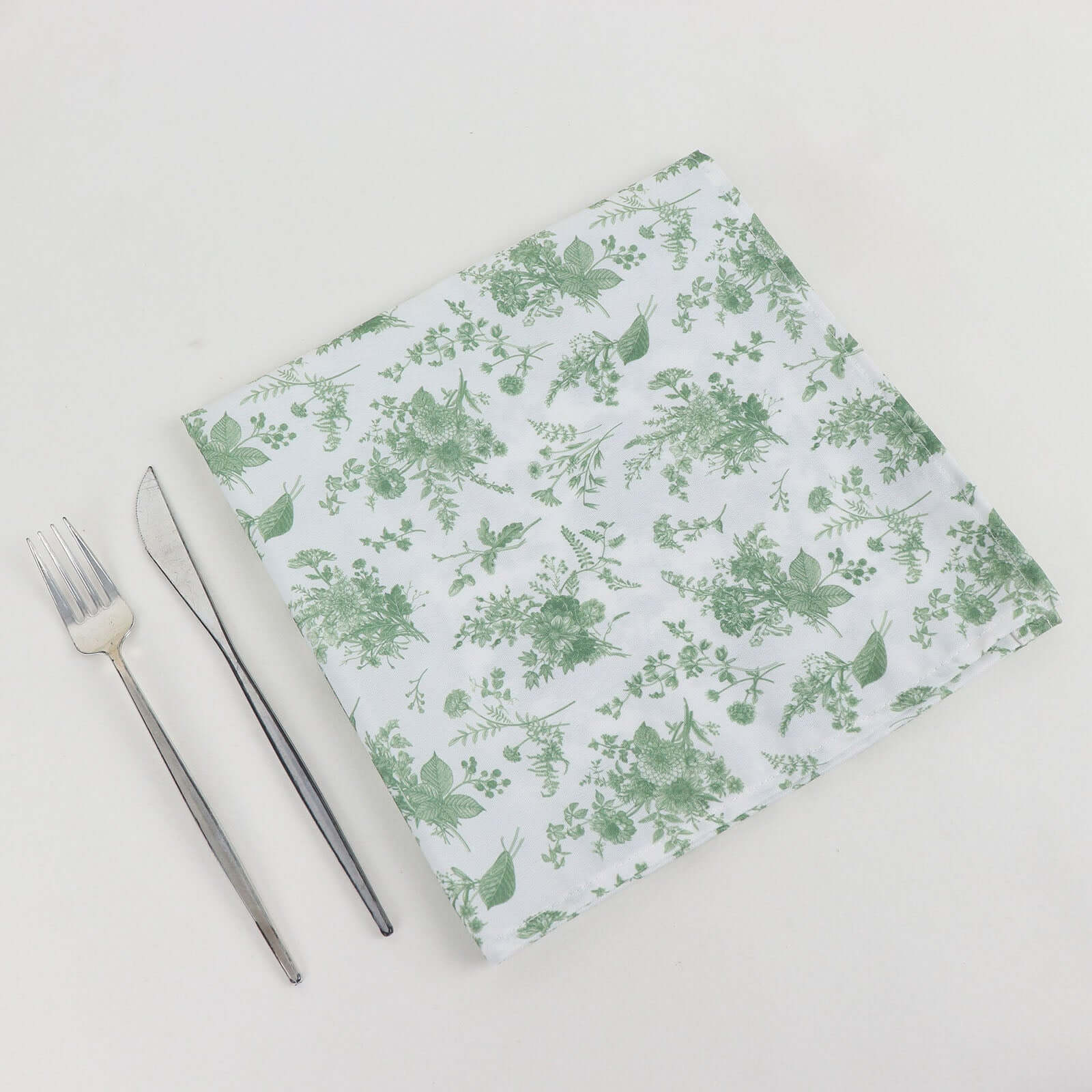 5 Pack Polyester 20"x20" Napkins Dusty Sage Green French Toile Pattern - Stylish Floral Dinner Napkins for Weddings, Events & Parties