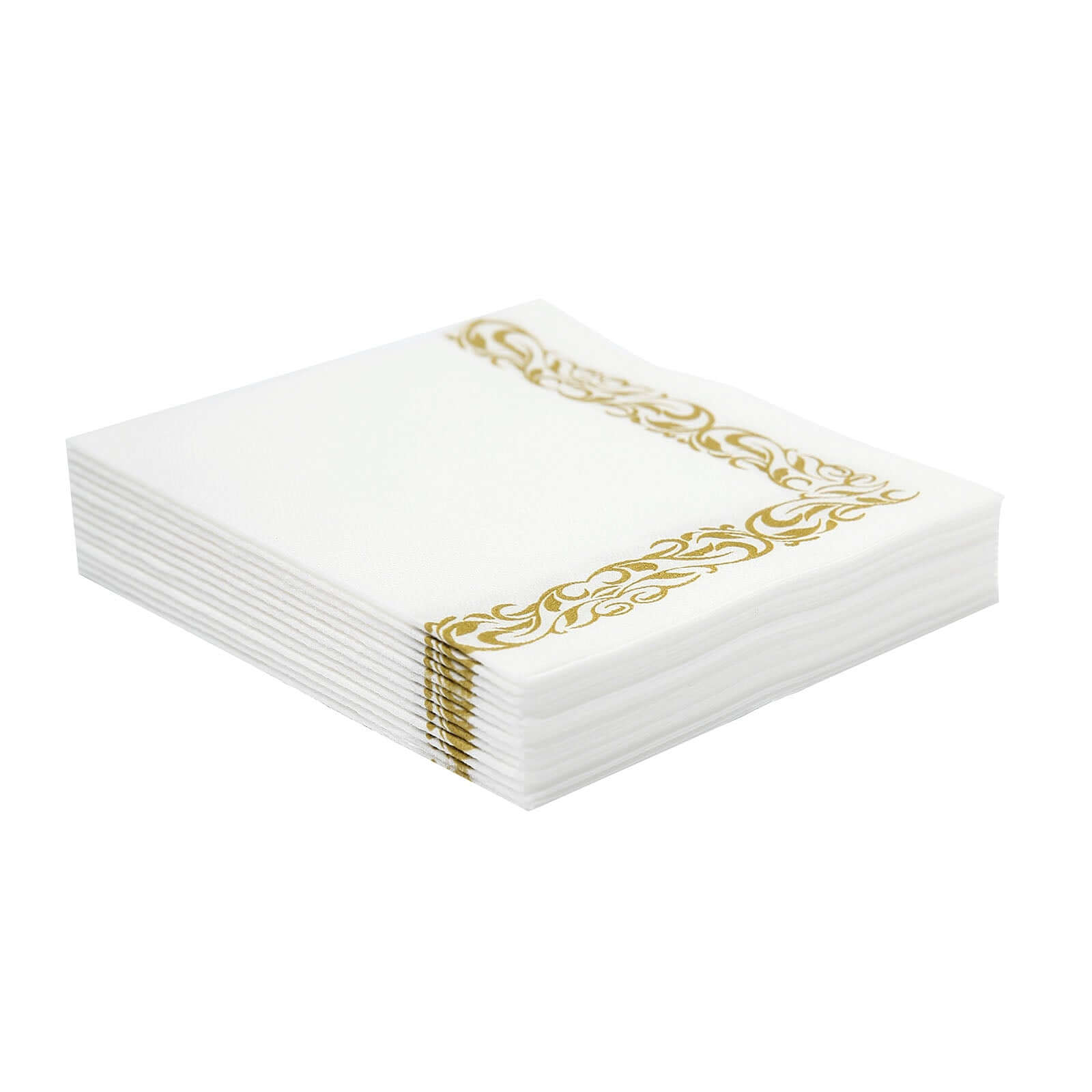 20 Pack Linen-Like Paper 5"x5" Napkins White with Gold Scroll Floral Design - Soft & Absorbent Airlaid Party Napkins