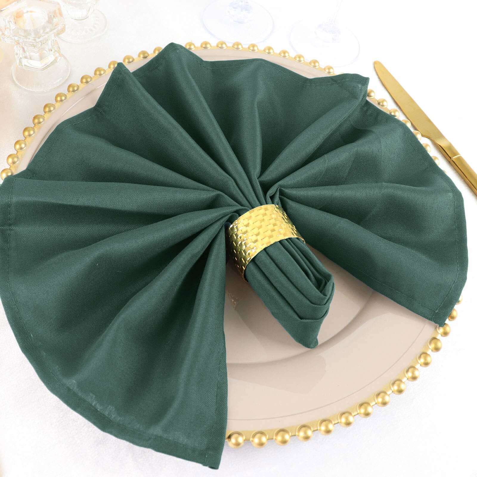 5 Pack Polyester 20"x20" Napkins Hunter Emerald Green - Wrinkle Resistant & Easy Care Cloth Napkins
