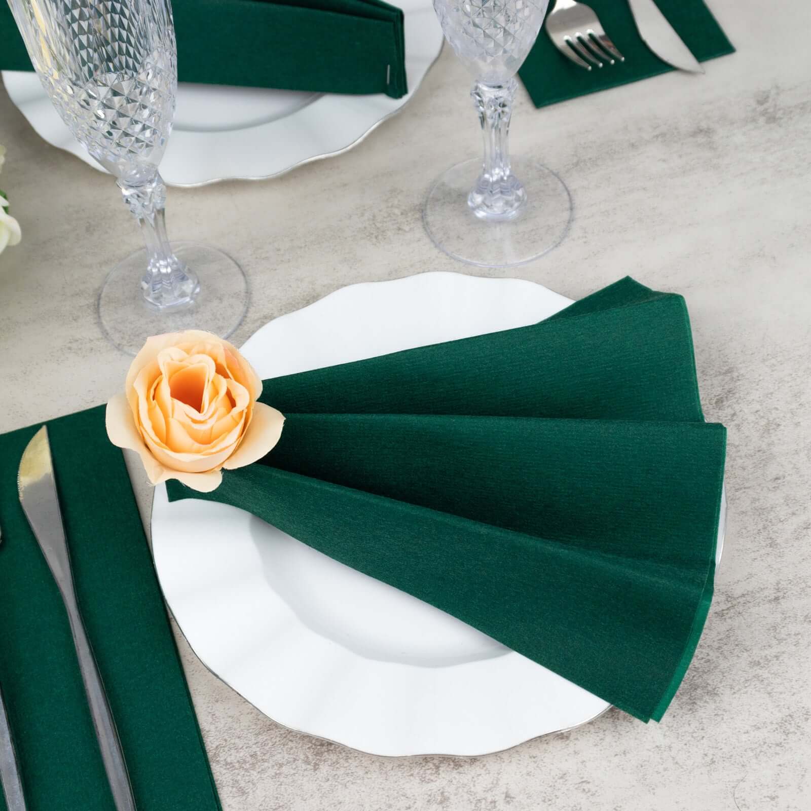 20-Pack Paper Linen-Like Napkins Hunter Emerald Green - Disposable Hygienic Airlaid Guest Towels 8.5"x4"