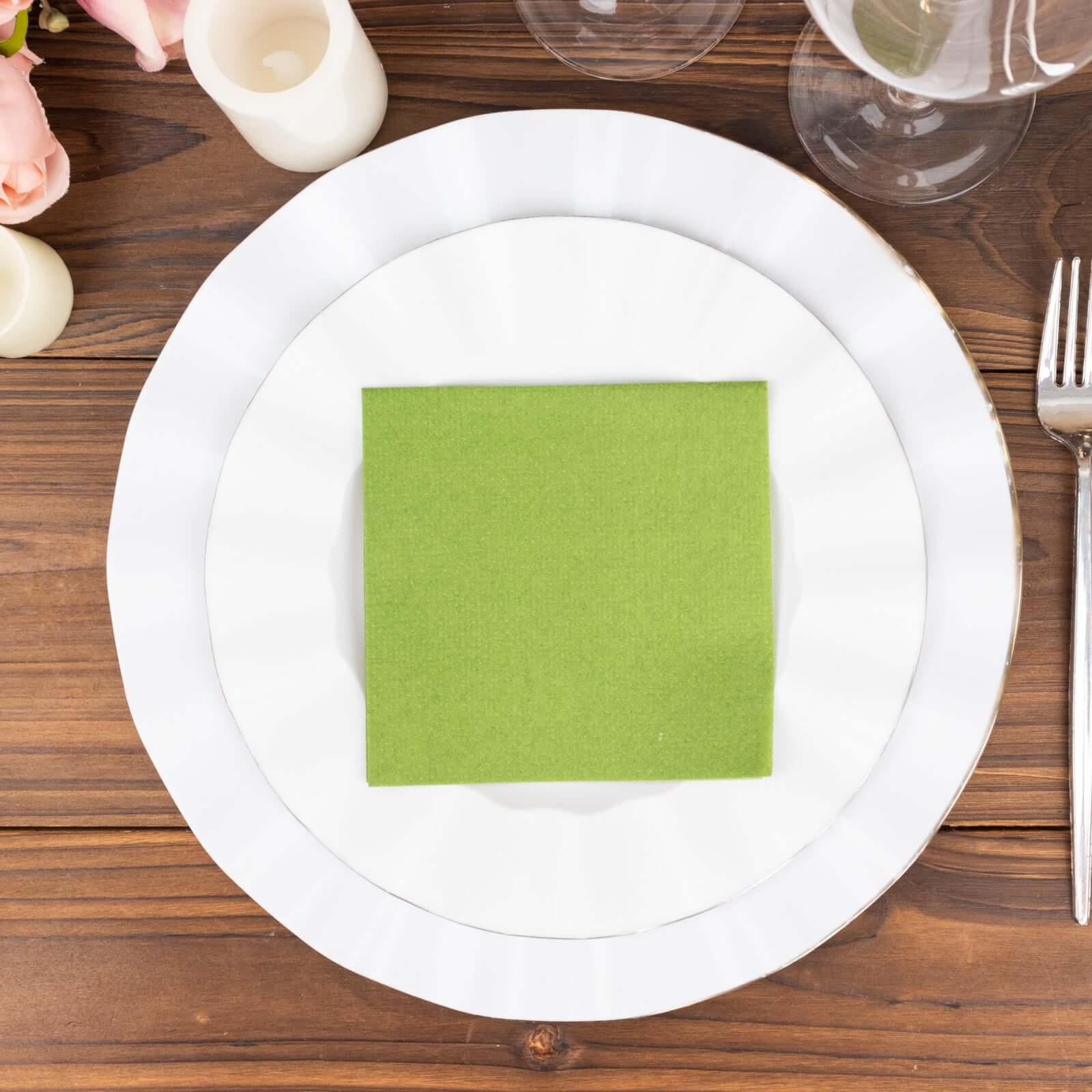 20-Pack Paper Linen-Like Cocktail Napkins Olive Green - Disposable 5"x5" Airlaid Soft Napkins