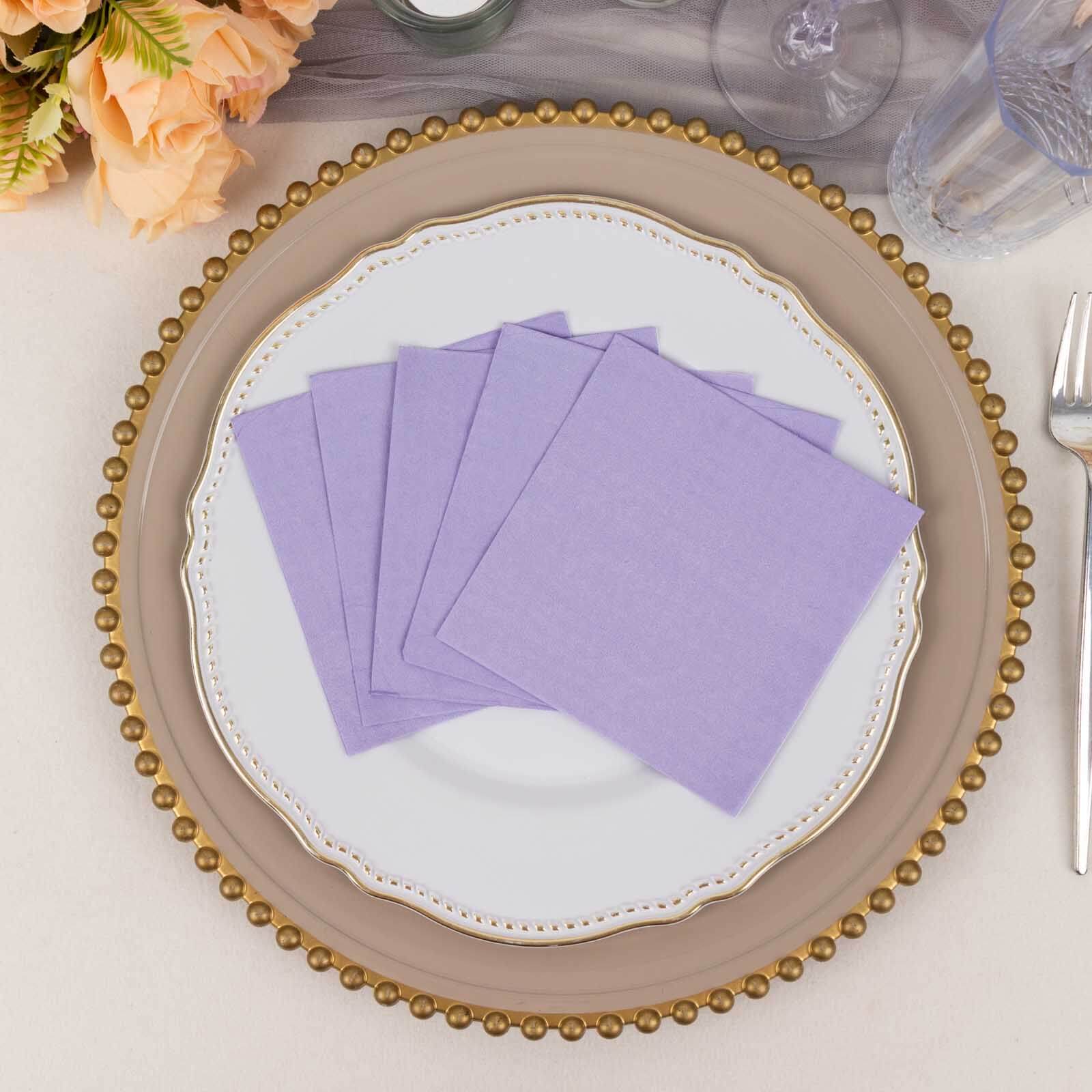 50-Pack Paper Beverage Napkins Lavender Lilac - 2 Ply Disposable Soft 18GSM Cocktail Napkins 5"x5"