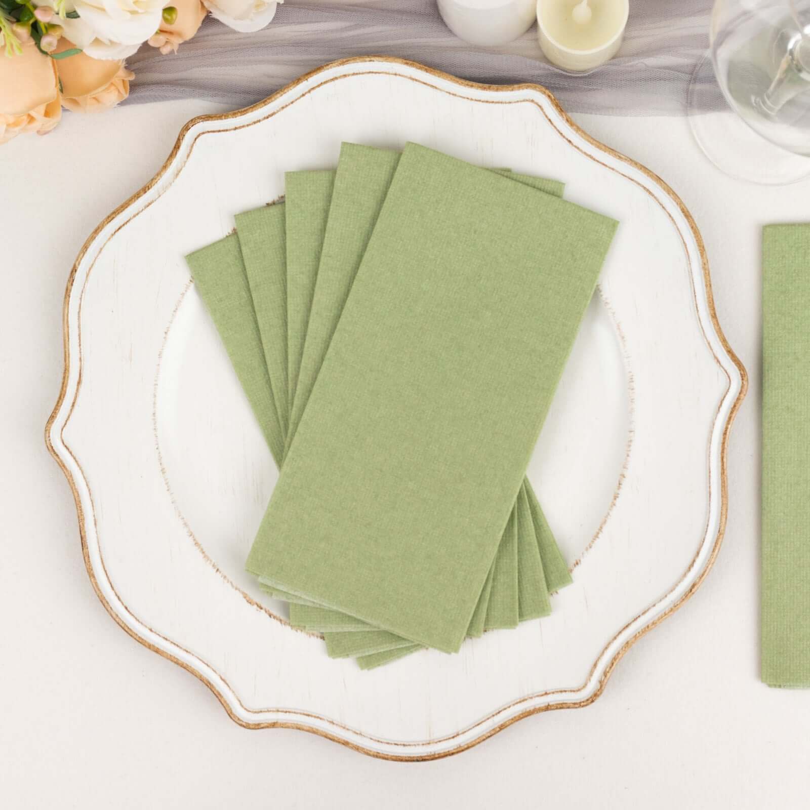 20-Pack Paper Linen-Like Napkins Sage Green - Disposable Hygienic Airlaid Guest Towels 8.5"x4"