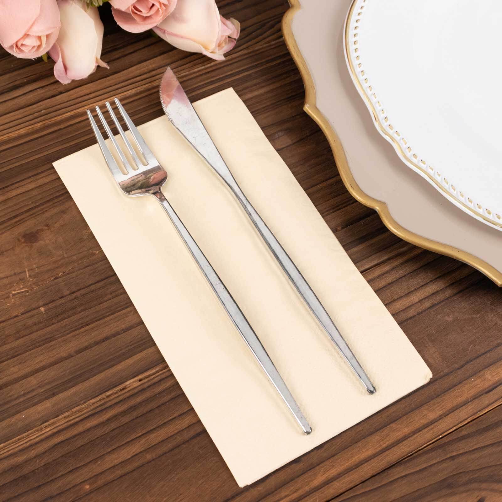 50-Pack Paper Napkins Soft Beige - Disposable 2-Ply Cocktail and Beverage Napkins for Weddings