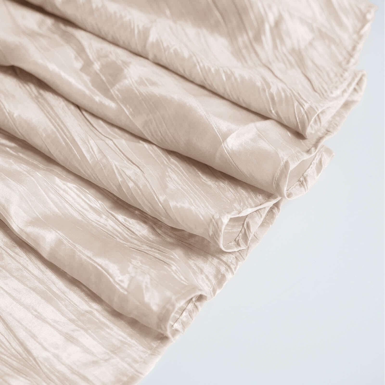 Taffeta 120" Round Tablecloth Beige - Seamless Accordion Crinkle Table Cover