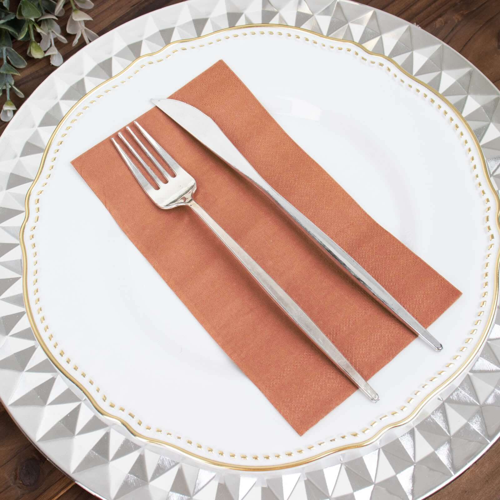 50-Pack Paper Napkins Soft Terracotta (Rust) - Disposable 2-Ply Cocktail and Beverage Napkins for Weddings