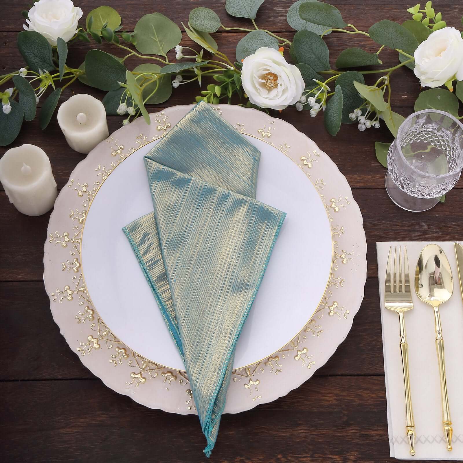 5 Pack Polyester 20"x20" Napkins Turquoise Shimmer Sequin Dots - Luminous Cloth Napkins