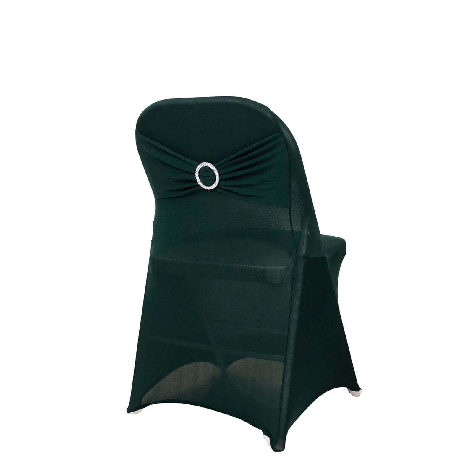 Stretch Spandex Chair Cover Hunter Emerald Green for Folding Chairs - Secure Fit Slipcover with Silver Rhinestone Buckled Sash Band