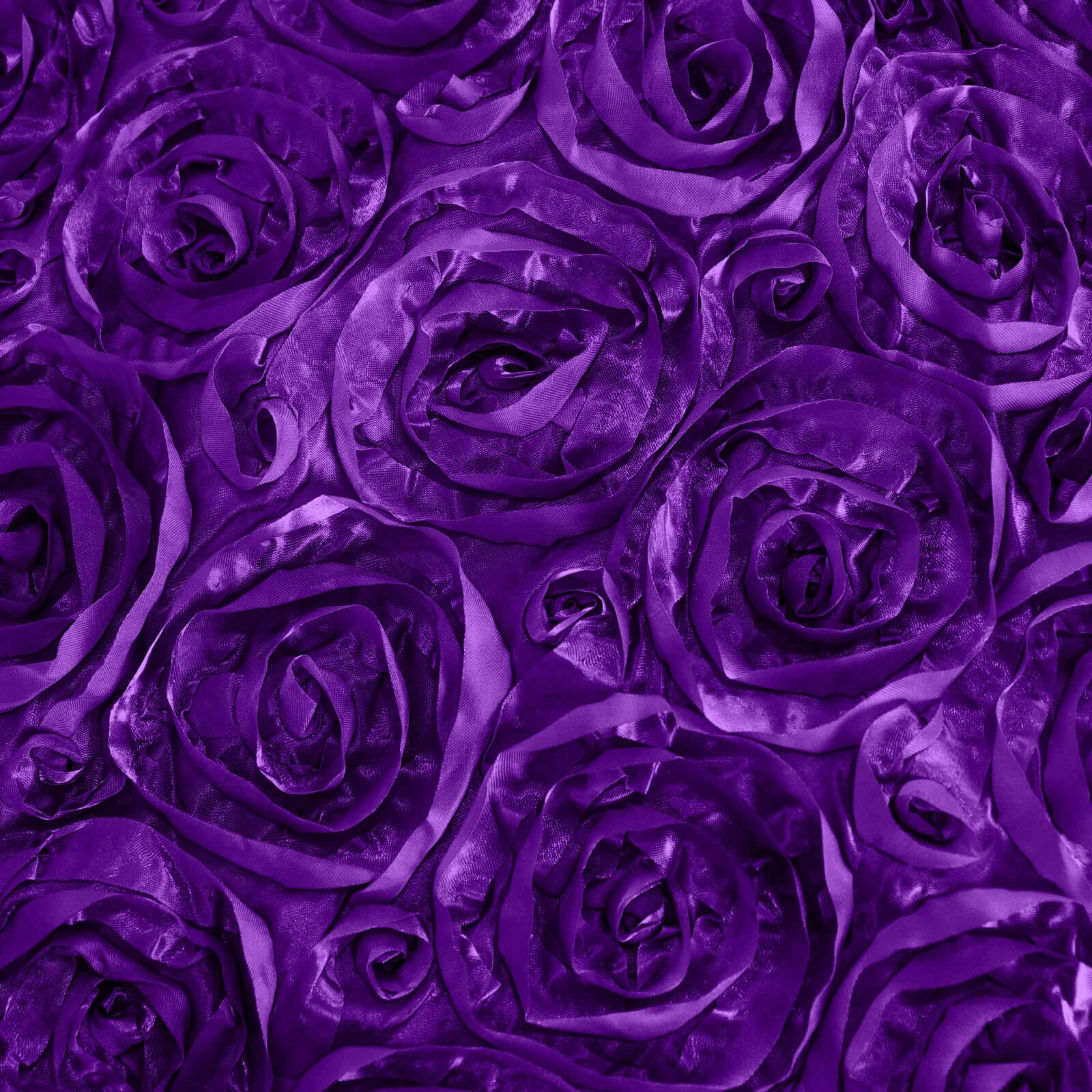 Satin 90"x132" Rectangle Tablecloth Purple - Grandiose 3D Rosette Seamless Table Cover