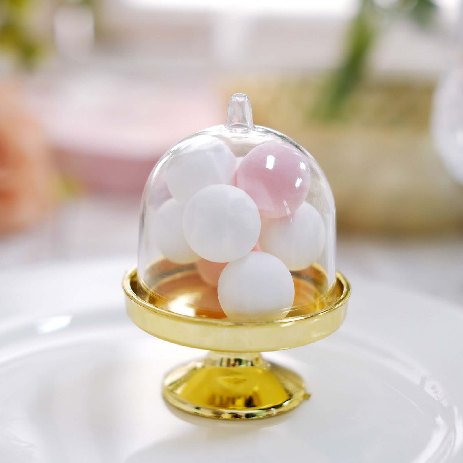 12-Pack Fillable Mini Pedestal Candy Container Clear/Gold- Stylish Candy Treat Favor Containers with Dome Lid 3"